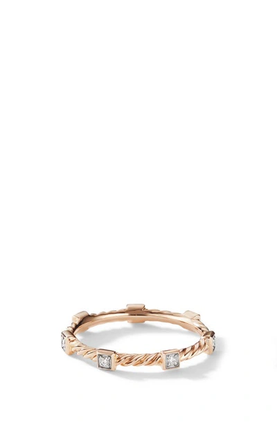 David Yurman Cable Collectibles Cable Stack Ring In 18k Rose Gold With Diamonds In Metallic