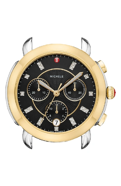 Michele Sidney Two-tone Mother-of-pearl & Diamond Chronograph Watch Head, 38mm In Gold/ Black Mop/ Silver
