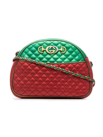 Gucci Red And Green Trapuntata Quilted Metallic Leather Cross Body Bag In Gold