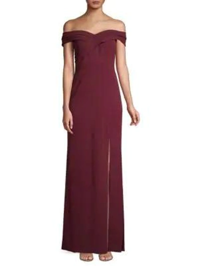 Aidan Mattox Off-the-shoulder Crepe Gown In Wine