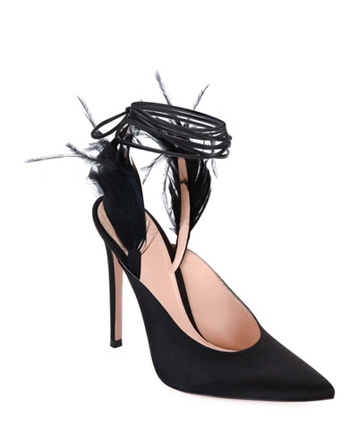 Gianvito Rossi Suede Pumps With Feather Detail In Black