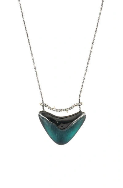 Alexis Bittar Vanitas Crystal Encrusted Bar & Shield Pendant Necklace In Dark Cyan