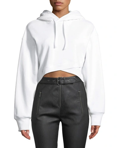 A.l.c Jenna Hooded Cropped Cross-front Sweatshirt In White