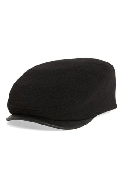 Crown Cap Melton Ivy Cap With Leather Visor In Black