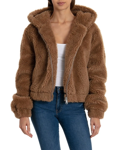 Bagatelle Hooded Faux-fur Jacket In Brown