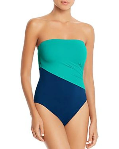 Laurèn Lauren Ralph Lauren Glamour Color-block Bandeau One Piece Swimsuit In Sapphire/ Jade