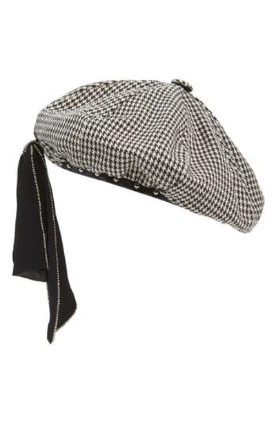 New Friends Colony Houndstooth Studded Beret - Black In Ivory/ Black Houndstooth