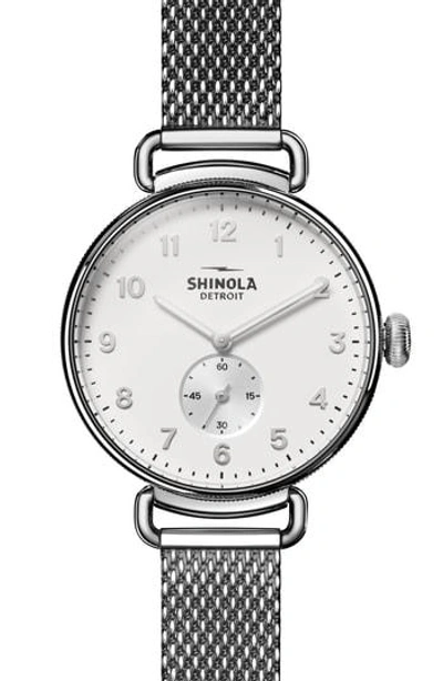 Shinola The Canfield Mesh Strap Watch, 38mm In Silver/ Alabaster/ Silver