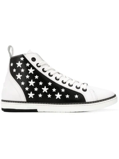 Jimmy Choo Colt White Leather High Top Trainers With Black Matte Enamel Stars