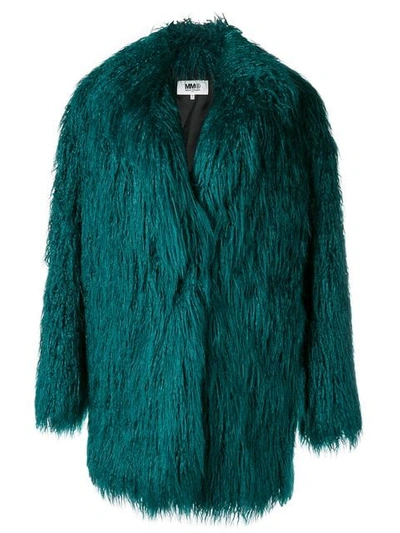 Mm6 Maison Margiela Faux Fur Shaggy Coat In Verde Petrolio