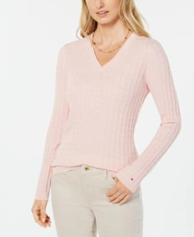 Tommy Hilfiger Cotton Cable-knit Sweater, Created For Macy's In Ballerina  Pink | ModeSens