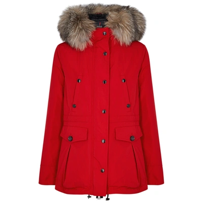 Moncler Macareux Fur-trimmed Shell Coat In Red