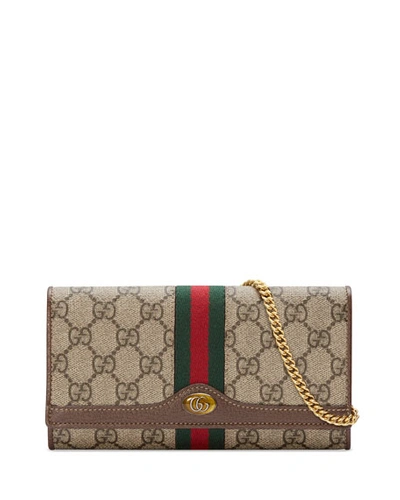 Gucci Ophidia Gg Supreme Canvas Flap Wallet On Chain, Beige
