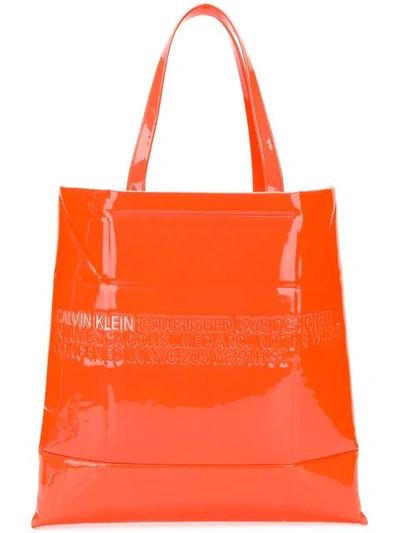Calvin Klein 205w39nyc Embossed Logo Tote Bag In Orange