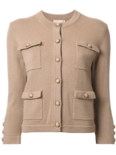 Michael Kors Collection Cashmere Patch Pocket Cardigan - Brown