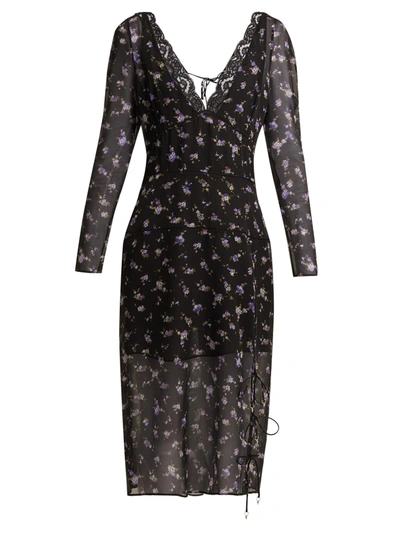 Altuzarra Rosmarino Lace-trimmed Floral-print Silk-chiffon Dress In Black