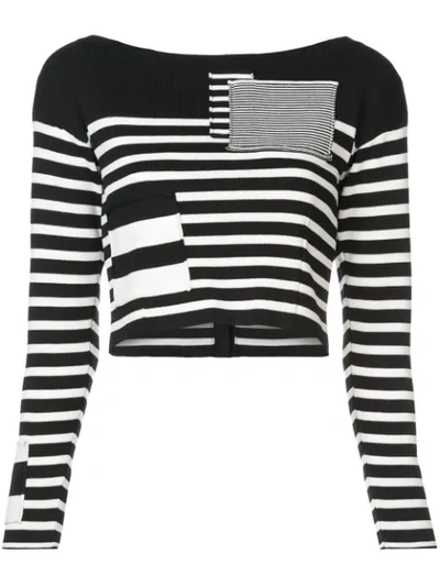 Altuzarra Cousteau Patch-detailed Striped Ribbed-knit Top In Black Ivory