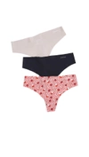Calvin Klein Underwear Invisibles Thong 3 Pack In Silver Rose/frolic Dot/black