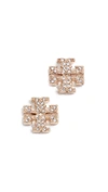 Tory Burch Crystal Logo Stud Earrings In Rose Gold/ Crystal