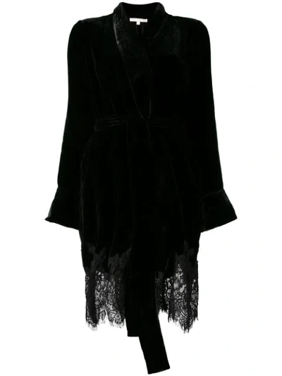 Gold Hawk Lace Trim Kimono Jacket In Black