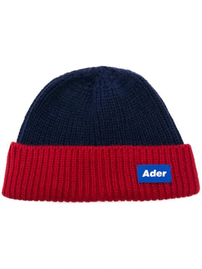 Ader Error Knit Panelled Beanie In Blue