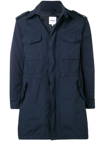 Aspesi Flap Pocket Zipped Coat In Blue