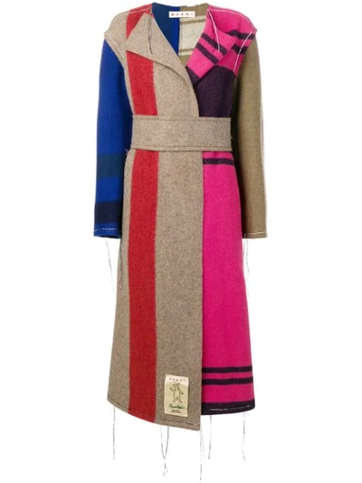 Marni Contrast Panel Unfinished Long Coat In Neutrals