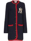 Gucci Ny Yankees Patch Sequin Embellished Alpaca Wool Blend Jacket - Blue