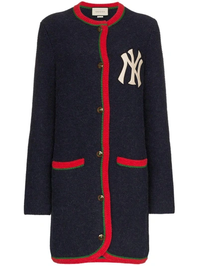 Gucci Ny Yankees Patch Sequin Embellished Alpaca Wool Blend Jacket - Blue
