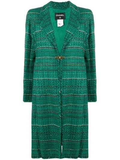 Pre-owned Chanel Vintage Striped Midi Coat - Green/red/cream