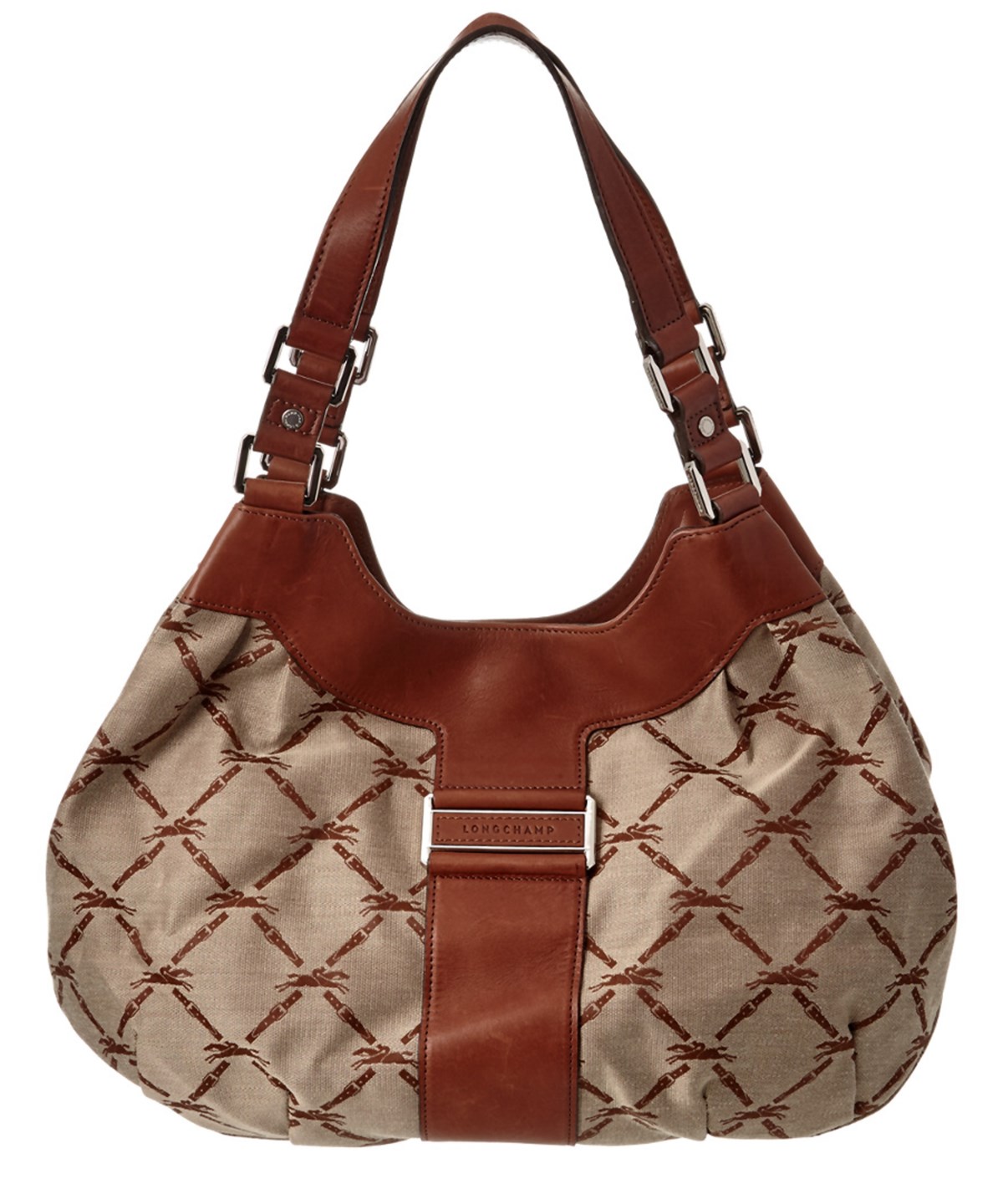 Longchamp Logo Jacquard & Leather Shoulder Bag' In Brown | ModeSens