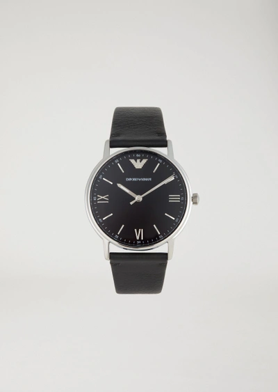 Emporio Armani Official Store Men's Three-hand Black Leather Watch