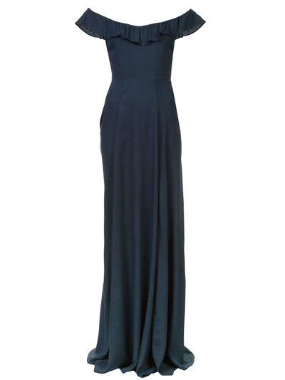 Reformation Ruffled Crepe Gown In Navy