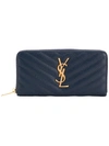 Saint Laurent Monogram Zip-around Wallet - Blue