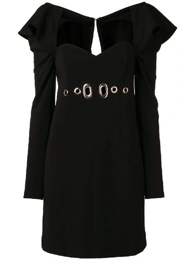 Self-portrait Ruffled Cutout Crepe Mini Dress In Black