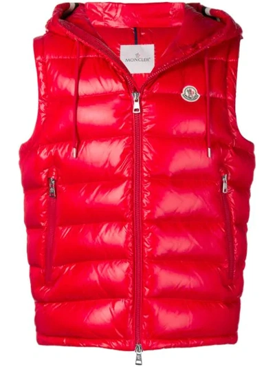 Moncler Hooded Padded Vest In Red