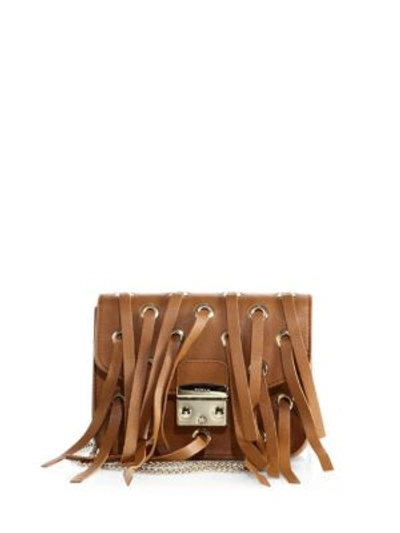 Furla Strappy Leather Crossbody Bag In Cognac