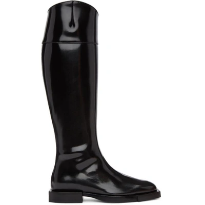 Alexander Mcqueen Black Leather Tall Boots In 1081 Black