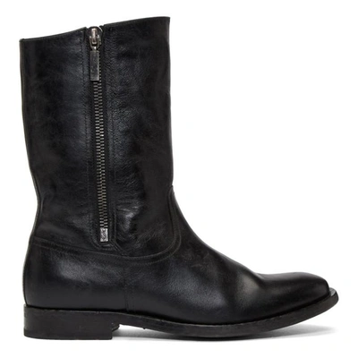 Saint Laurent Black Shearling Matt Boots In 1000 Black