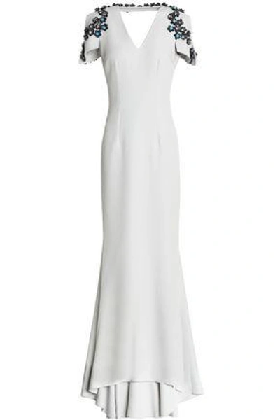 Safiyaa Woman Fluted Embellished Crepe Gown Stone