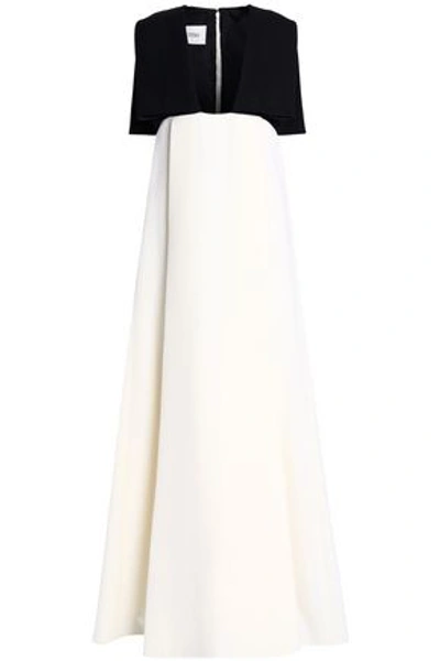 Valentino Woman Cape-embellished Two-tone Wool Gown Ivory