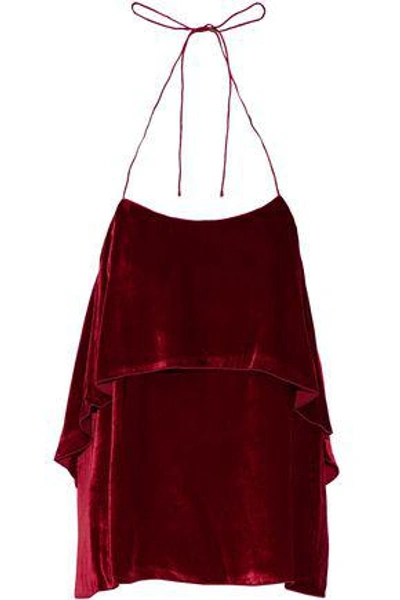 Alice And Olivia Alice + Olivia Woman Tiered Velvet Halterneck Blouse Claret