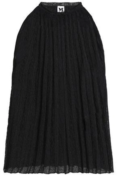 M Missoni Woman Plissé Cotton-blend Crochet-knit Top Black