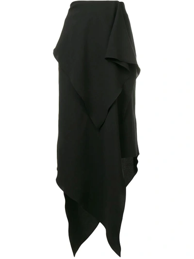 A.w.a.k.e. Asymmetric Draped Wool Skirt In Black