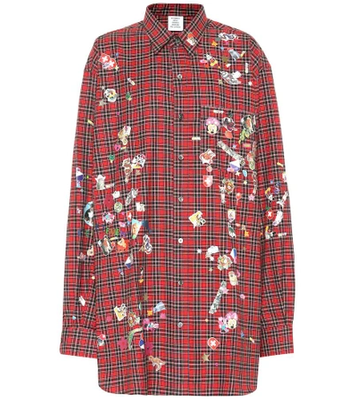 Vetements Printed Checked Cotton Shirt In Red