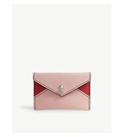Alexander Mcqueen Leather Envelope Card Holder In Pink/red