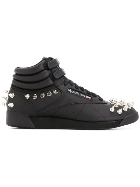 black leather high top trainers womens