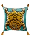 House Of Hackney Saber Large Tasselled Velvet Cushion In Teal