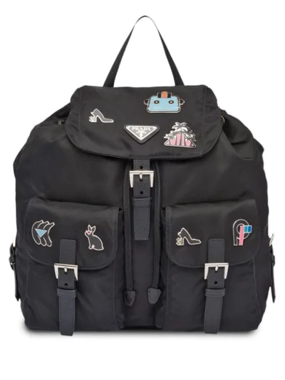 Prada Logo Fabric Backpack - Black