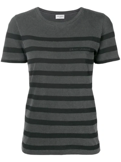 Saint Laurent Striped Cotton-jersey T-shirt In Grey